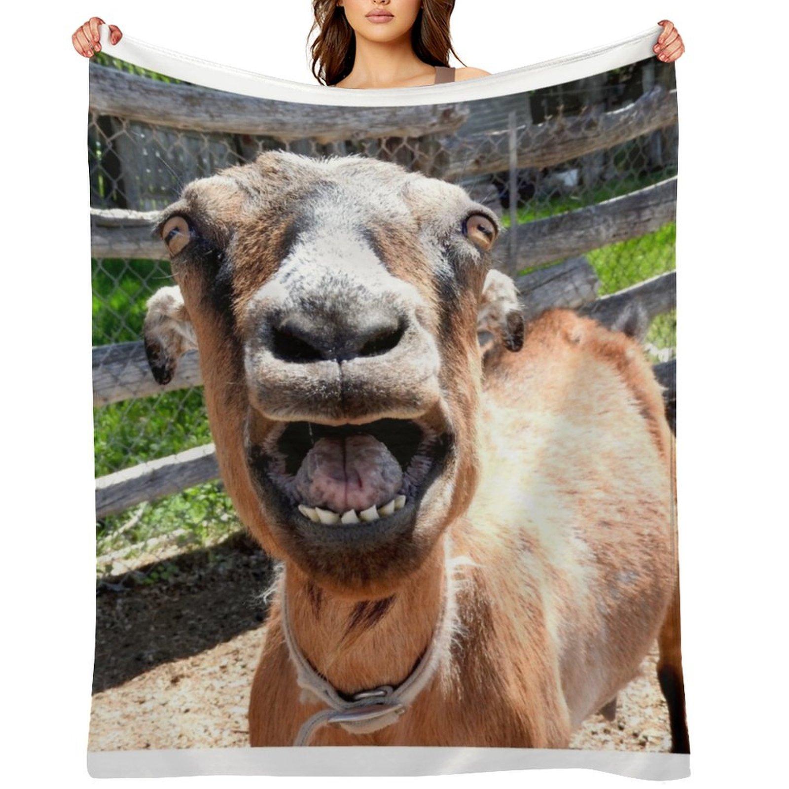 smiling goat, yelling goat, funny goat Throw Blanket Picnic Polar Designers heavy to sleep Blankets 30x40in