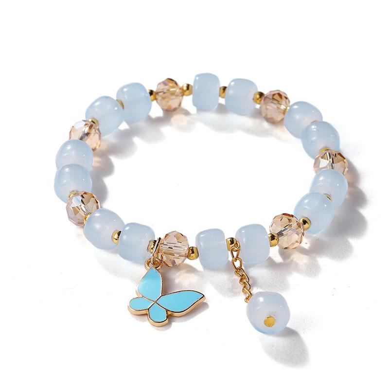 Pulsera de cuentas de vidrio para mujeres y niñas, colgante con forma de mariposa, elegante brazalete con dijes, accesorios de joyería.