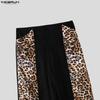 INCERUN Men's Leopard Print Patchwork Elastic Waist Trousers Streetwear Casual Wide Leg Loose Pants