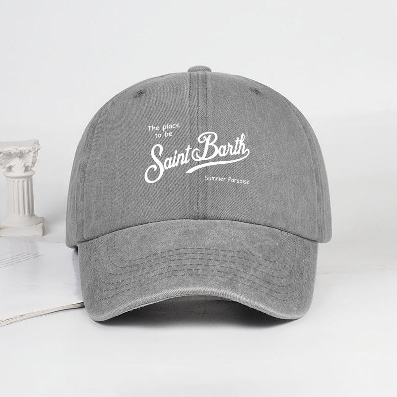 

Saint Barth The Place To Be Print Washed Baseball Cap Adjustable Unisex Summer Vacation Sun Hat сірий
