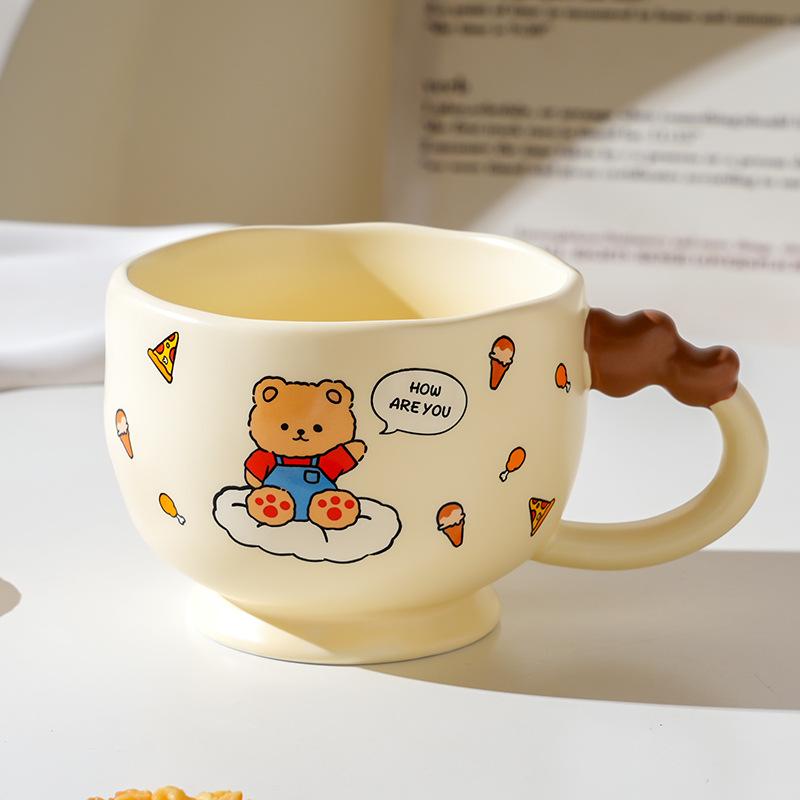 Cartoon Ceramic Cup With Cover, High-Value Household Couple Water Cup Gift Box, Small Gift Idea