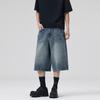 Summer American Lightning Crack Denim Cropped Pants Men's Straight Loose Wide Leg Shorts