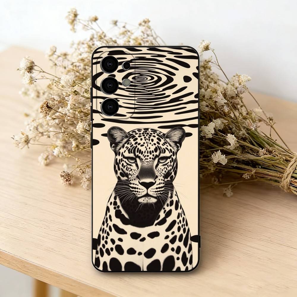 

Artistic Leopard Phone Case Black Silicone Soft For Samsung S25,S24,S21,S22,S23,S30,Ultra,S20,Plus,Fe,Lite Samsung S23ULTRA5G