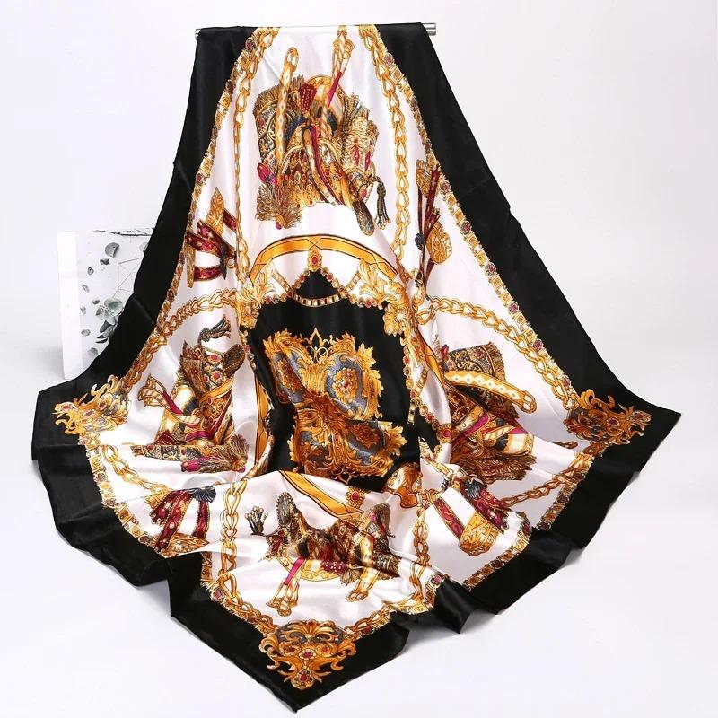 Silk Scarves Women Luxury Brand Summer Fashion Designer Head Hair Scarf Hijab Bandana Foulard Femme Headscarf