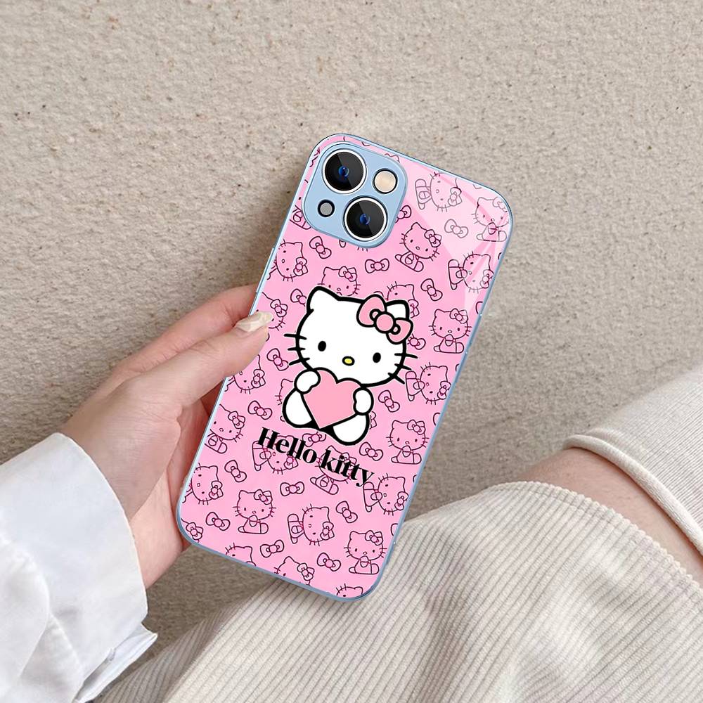 H-Hello Kitty For IPhone 14 13 12 Mini 11 Pro XS Max X XR 14 Plus Tempered Glass Cover