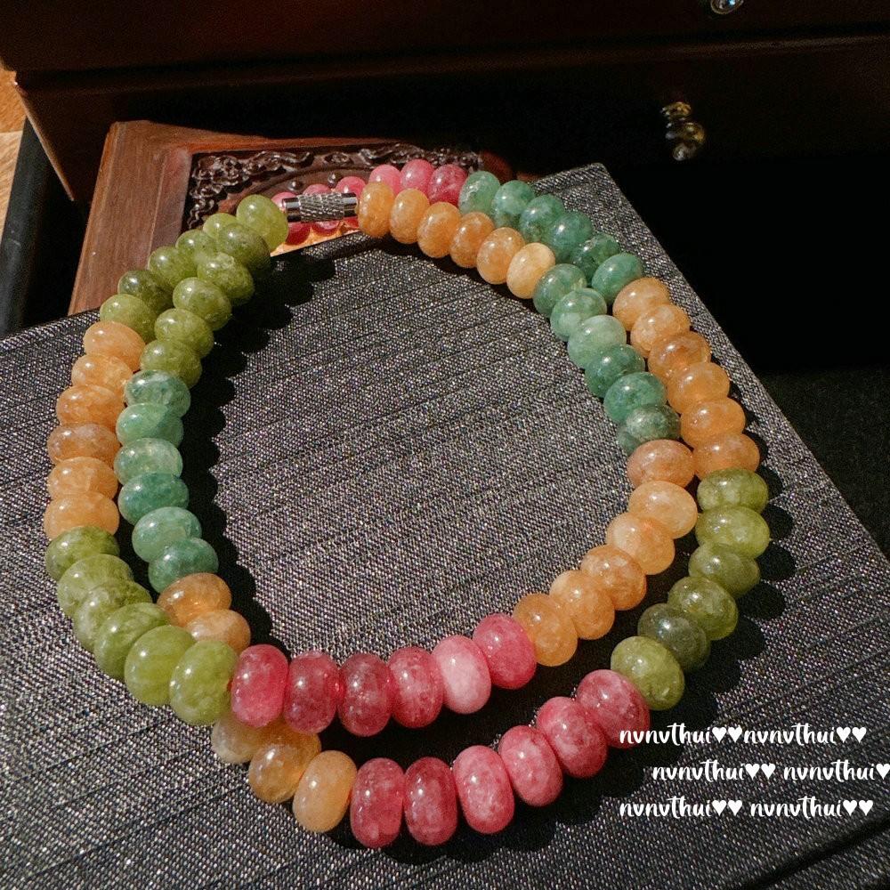 Tourmaline Abacus Rainbow Chalcedony Flower Bracelet, Power Power Of The Same Style, New Chinese Tourmaline Round Bead Necklace Bracelet Set