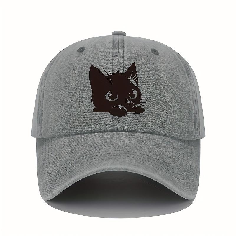 Little Black Cat Printed Baseball Hat Retro Lightweight Washable Hat Adjustable for Men and Women