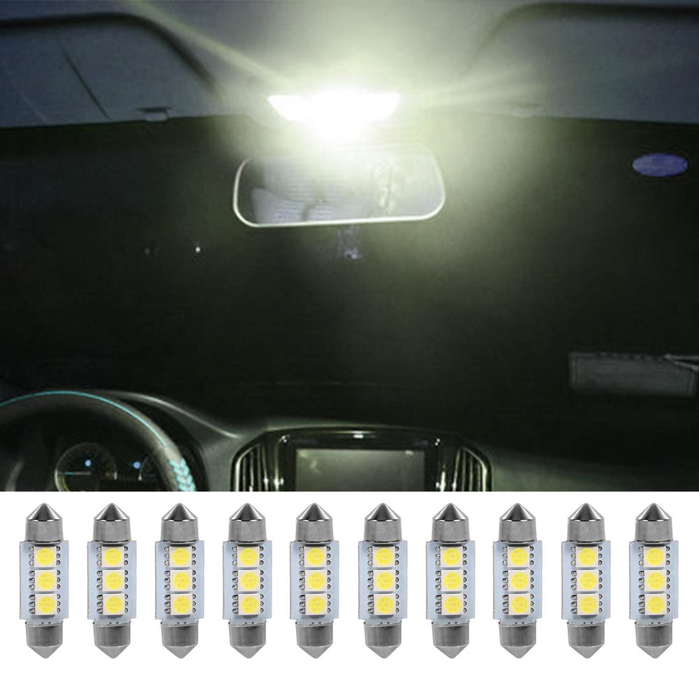 10PCS 36MM 12V 3 SMD 5050 LED Festoon Dome Car Light Bulbs Interior Lamp White