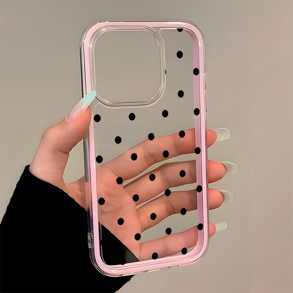 Black Polka Dot Pattern Phone Case For iPhone 17 16 15 14 13 12 11 Pro Max Plus Air 2 in 1 Candy Color Clear Silicone Soft Cover