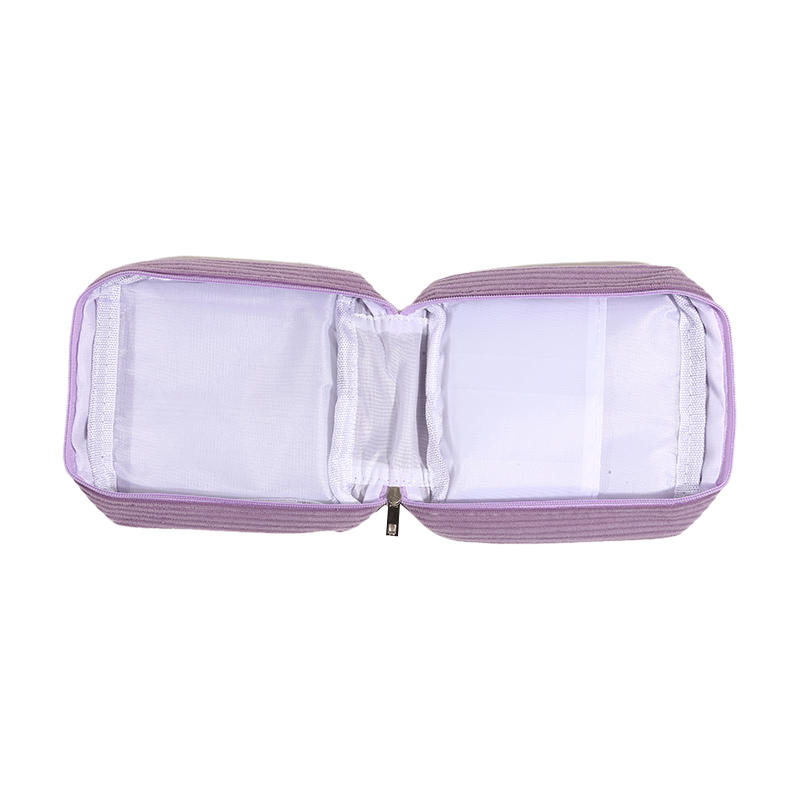 Women Portable Mini Corduroy Sanitary Napkins Storage Bag Travel Solid Color Cosmetic Toiletry Pouch with Zipper
