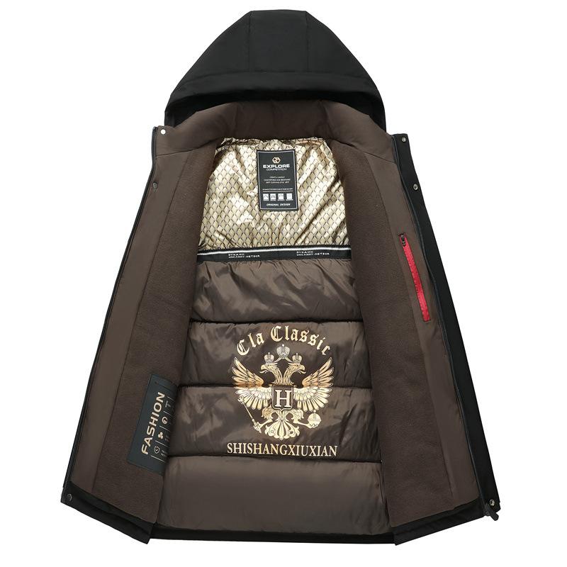 Herren Baumwolljacke mit abnehmbarer Kapuze, lässige, verdickte und warme mittellange Baumwolljacke