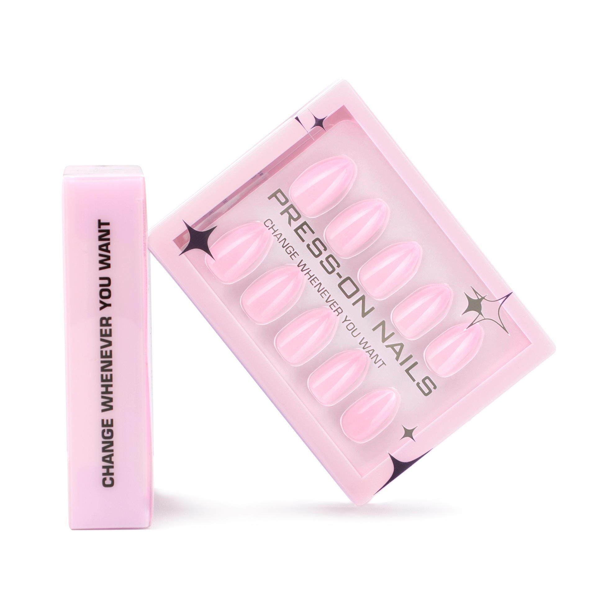 Set of 30 Pink High-End Almond-Shaped Wearable False Nails - European and American Style