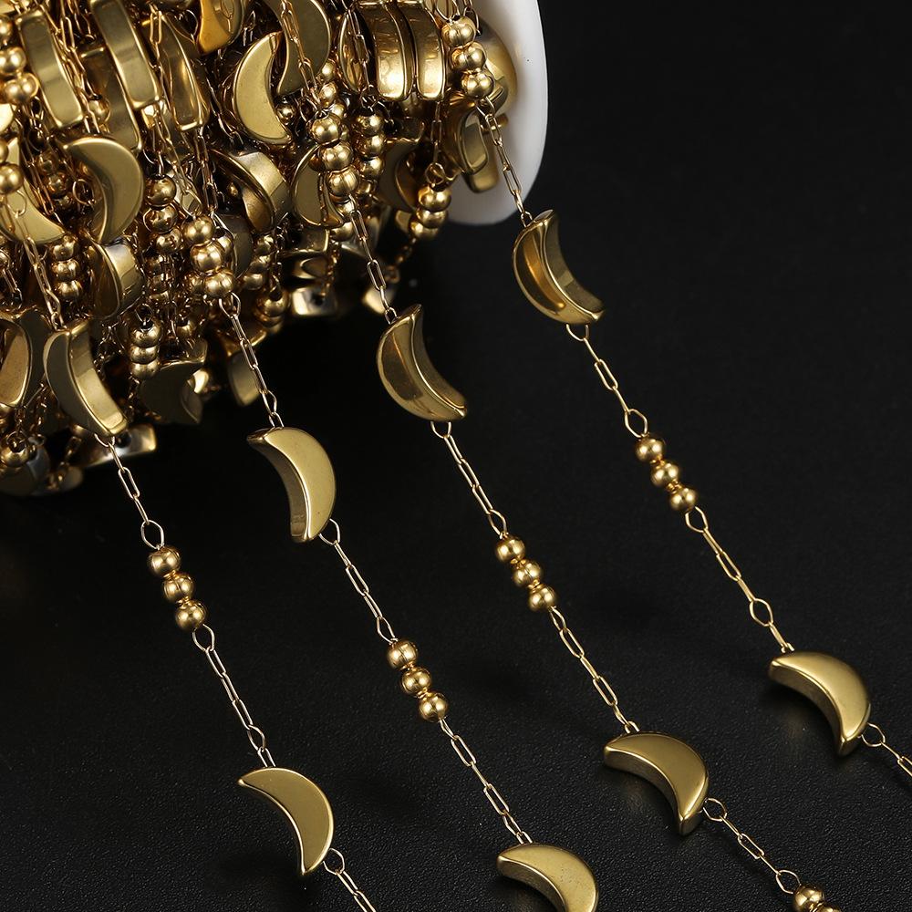 Stainless Steel Vacuum-plated Love Handmade Chain, Moon Star Bead Collarbone Chain DIY Bracelet Necklace Earrings