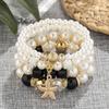 4pcs/set Ethnic Style Simulated Pearl Bracelets Adjustable Multilayer Hand Chain  For Women