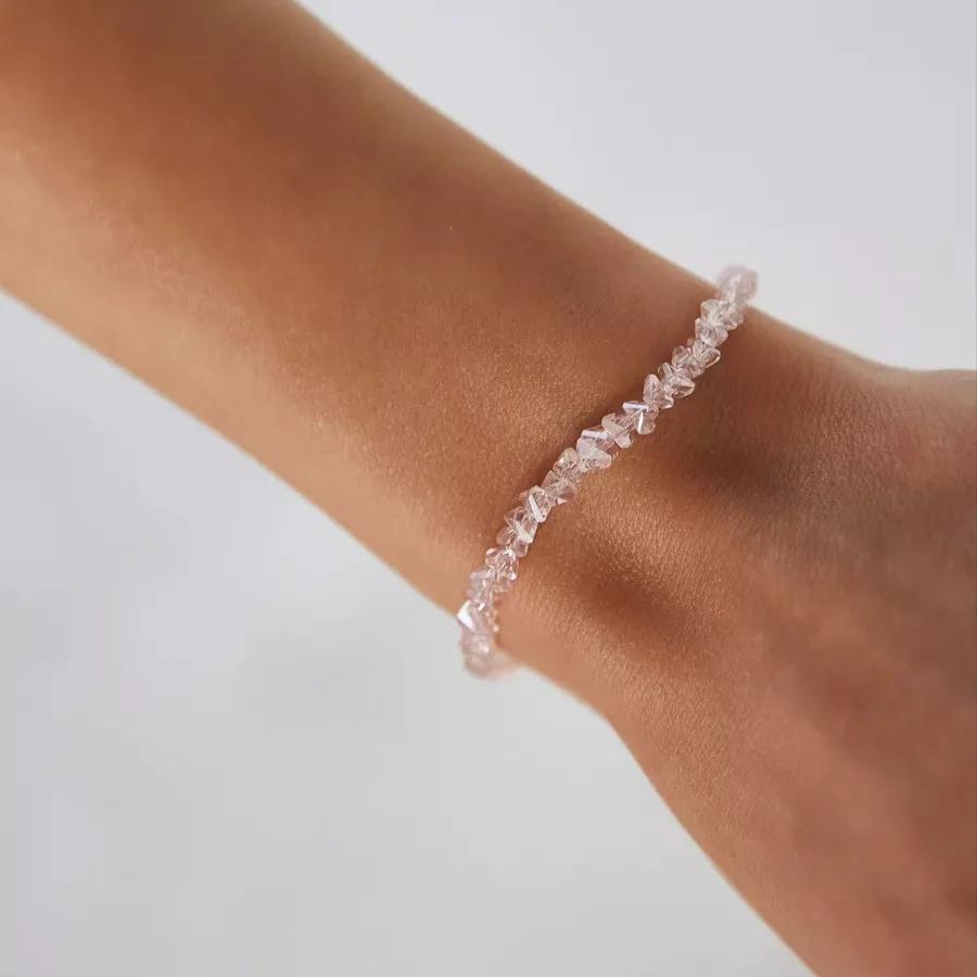 Transparent Crystal Irregular Beaded Bracelet Women‘S Shiny Mulit-Cut Pink Glass Chain On The Hand Jewelry Girls Gifts