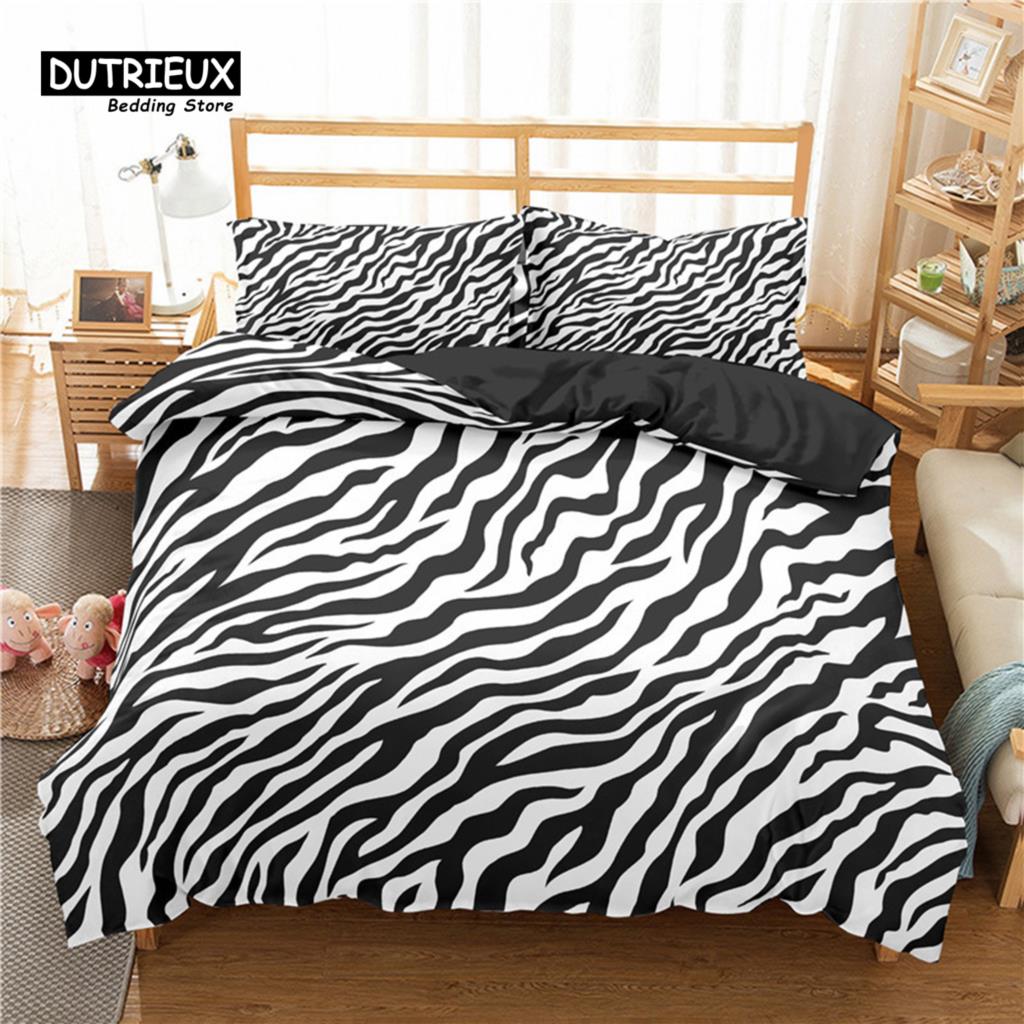 Luxury Leopard Print Bedding Set King Queen Size Microfiber Geometric Stripe 3D Print Duvet Cover With Pillowcases Bedroom Decor