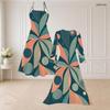 Women Plus Size Printed Two Piece Set Long Sleeve Open Front Cardigan Strappy V Neck Flared Dress