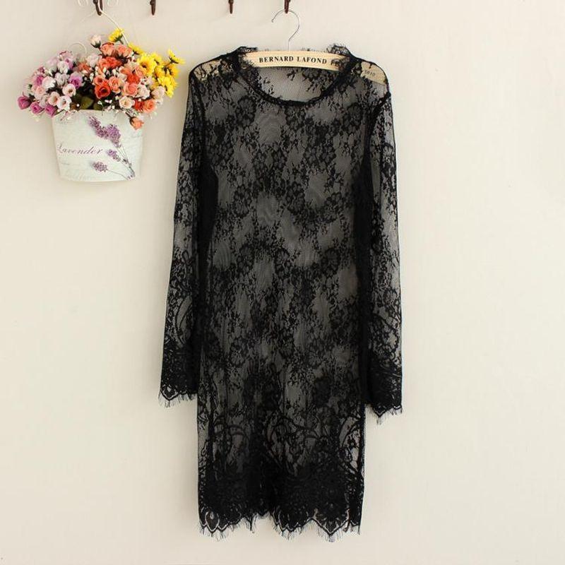 

Летняя Новинка Средней Длины Длинная Длина Тюль Кружево Рубашка Вырез Крючком Блузка Дышащая Корейский Стиль Свободный Круглый Вырез Кружевная Основа Black eyelash collar 3XL 110cm long