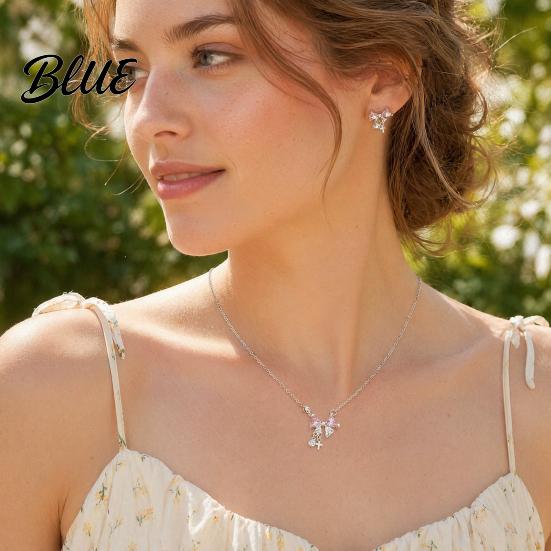Bow Pendant Necklace Women's Sparkly Necklace Rhinestone Knot High-quality