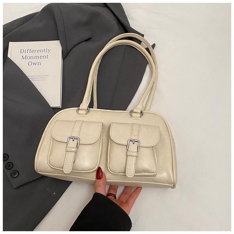 

Ретро мода сумка под мышкой женская 2025 лето новый тренд многокарманная сумка на плечо высококлассный нишевый дизайн белый