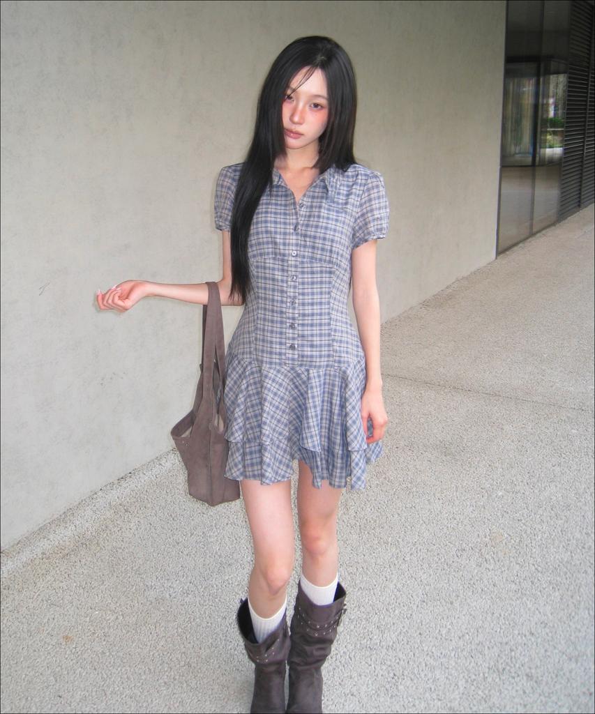 MIXXO Check Shirt Dress_Miwowg609G