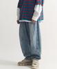 Deulouem Wide Curved Flap Detail Denim Pants (Blue)