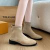 Skinny suede pointed autumn elastic thin boots women's large size temperament thick heel retro short Martin boots tide