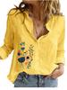 Women Fashion Cotton Linen Blouse Spring&summer Casual Loose Top Ladies Floral Print Long Sleeve Shirt