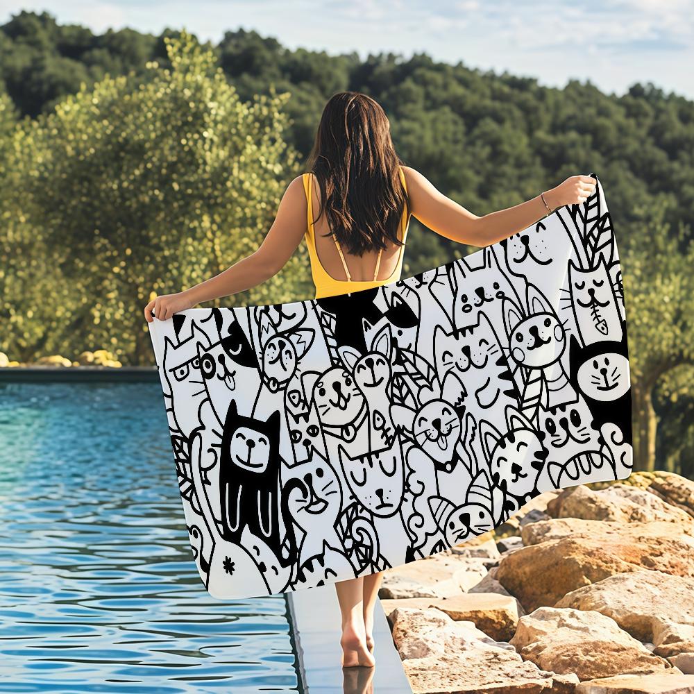 Cartoon Black Cat cute Personalized Towel Quick Drying Beach Towels Are Suitable For Swimming Pools Camping Yoga And The Gym