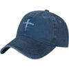 Christian Cross Nail Design Baseball Cap Washed Denim Adjustable Low Profile Sun Hat for Unisex