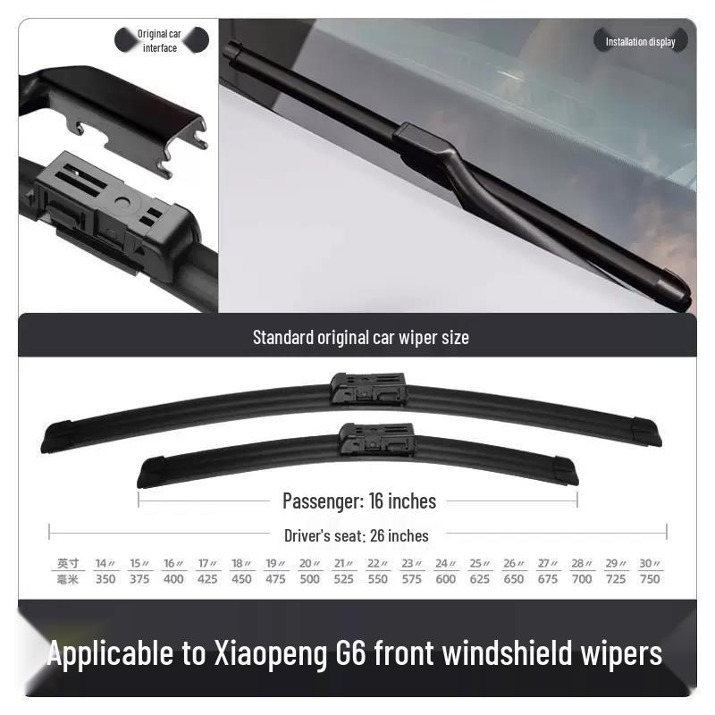2024-2025 Xiaopeng G6 Frameless Wiper Blades: 25” & 23” Rubber Strips Frameless Wiper Blade