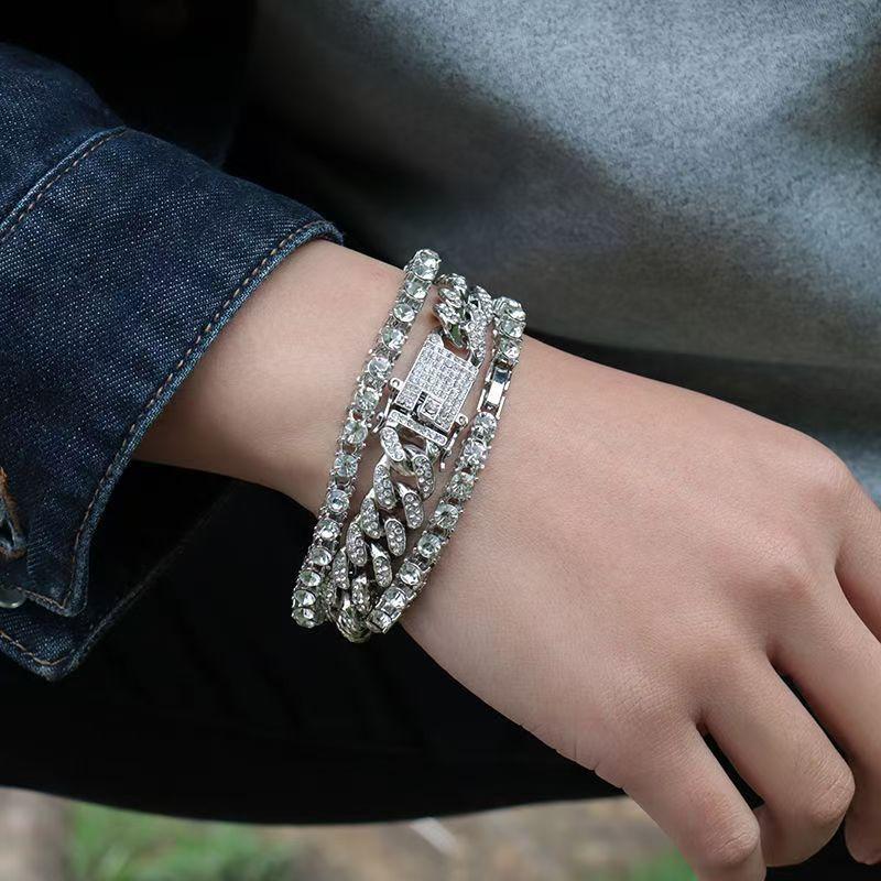 Bracelet Trendy Brand Personalized 15mm Rhombus Cuban Chain Men's Bracelet Light Luxury High-end Jewelry