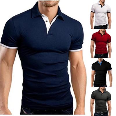 Herren-Kurzarm-Casual-Slim-Fit-Hemden, kontrastfarbene Patchwork-T-Shirts
