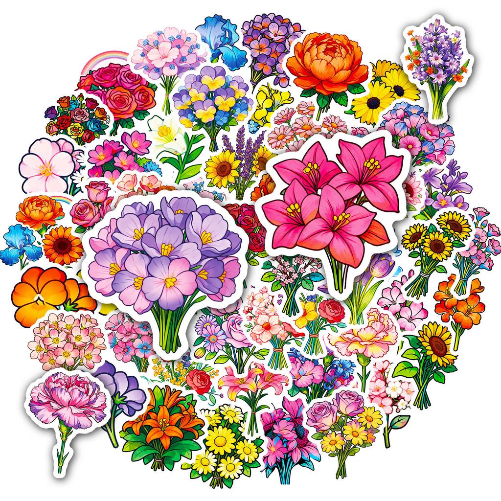 56 Flower-Themed Decorative Stickers Colorful Bouquet Flower Stickers Handbook Diary Beautify Wind Flower Stickers