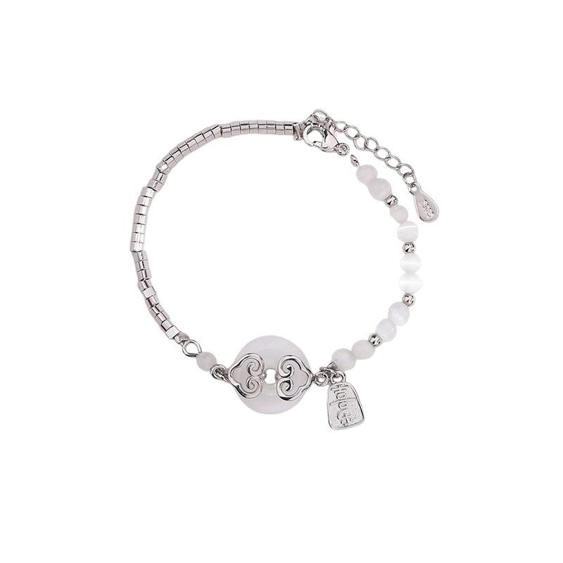 White Jade Joy Bracelet Niche Retro Broken Silver A Few Taels Splicing Bracelet Sui Sui Ping An Bracelet