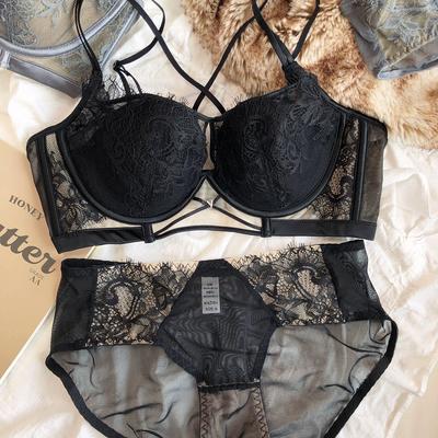 Sexy Hollow Bra Fashion Lace Flowers Embroidery Women Underwear Set French Push Up Brassiere Adjustable Plus Size Lingerie Sets