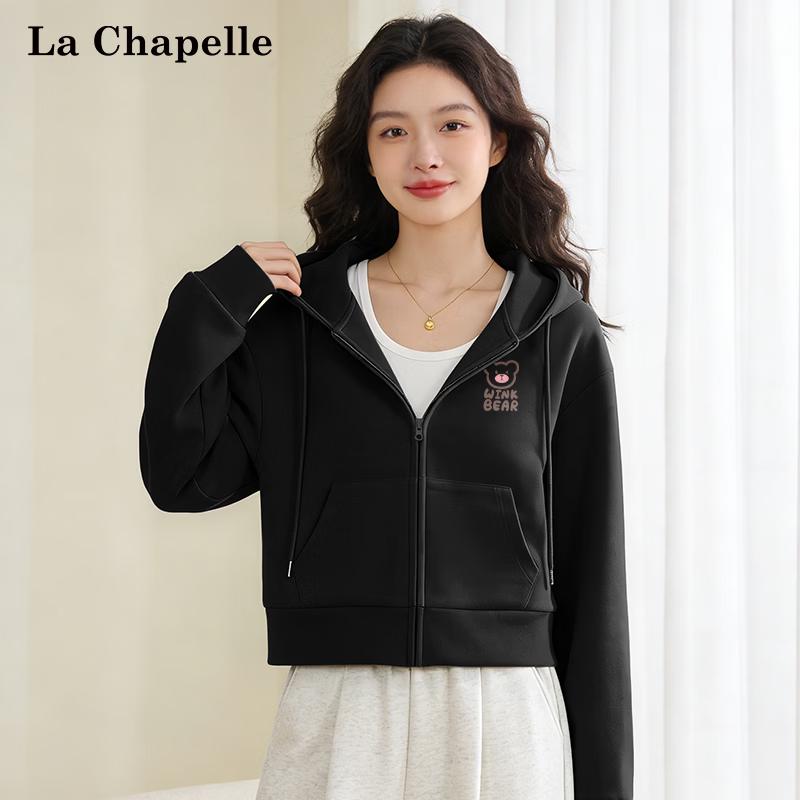 La Chapelle Women s 2026 Short Zip Hooded Sweatshirt with Winking Bear L