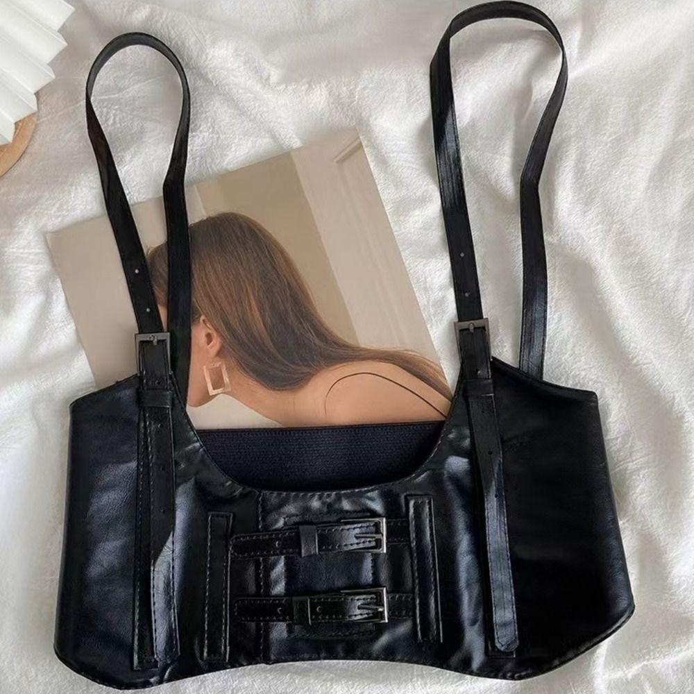 Hohe Taille Breiter Gürtel PU-Leder Taillenkorsett Punk Hosenträger Elastische Bauchbinden Kleid