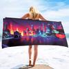 Cyber Style City Night Scene Sand Towel Beach Blanket Sand Free Microfiber Quick Drying Swimming Pool Towels Camping Towels
