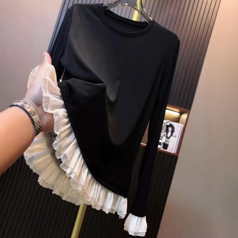 European-Inspired Black Patchwork Pullover: Trendy and Comfortable Autumn 2025 Women's Top