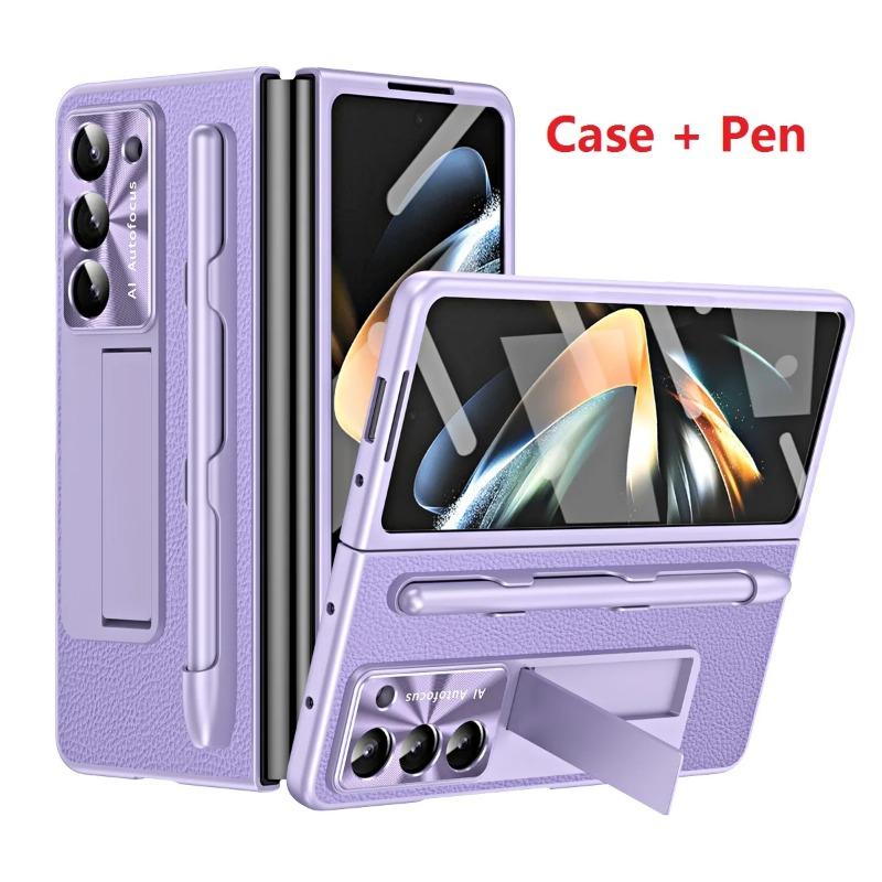 Leather for Samsung Galaxy Fold 6 5 4 3 Case Slim Hard Stand Protective Film Cover Stand Mental Holder Shockproof Luxury