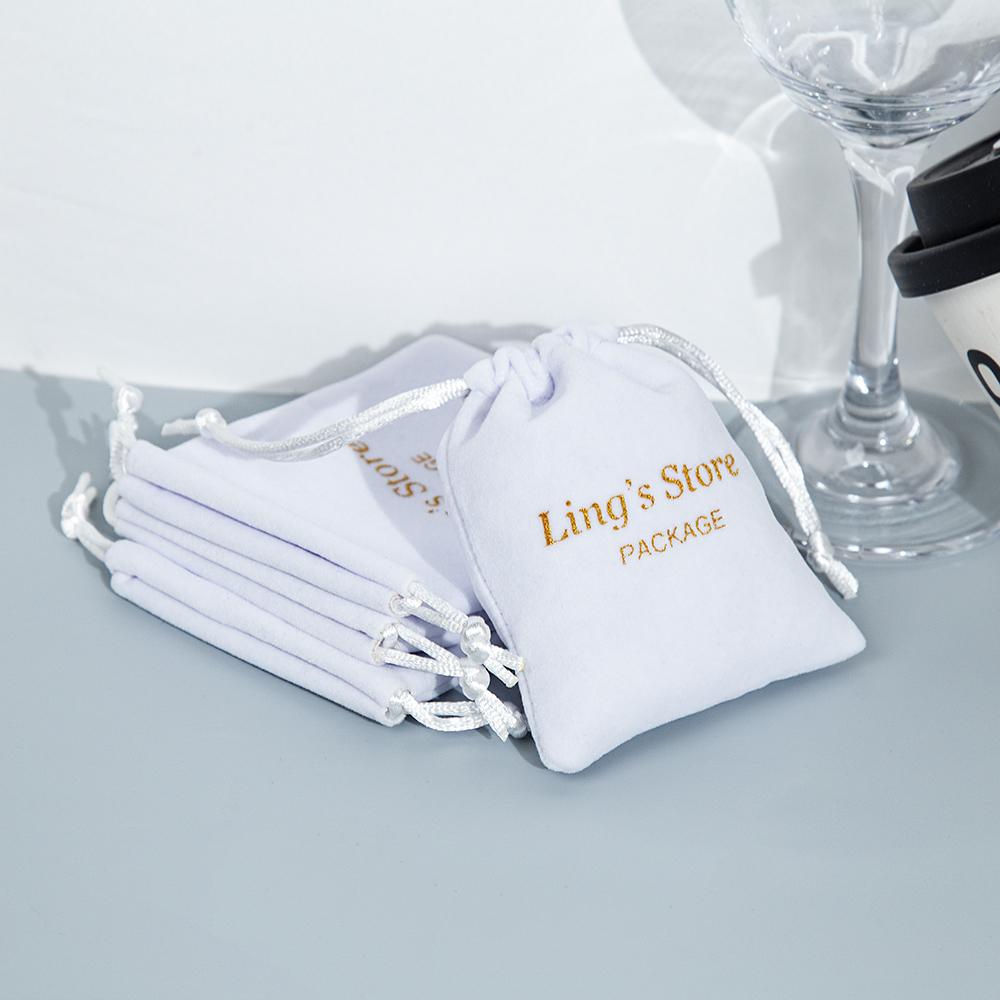 50Pcs Personalized Logo Beige Jewelry Drawstring Bag Thick Velvet Pouch Boutique Cosmetic Wedding Favors Candy Organizer Pockets