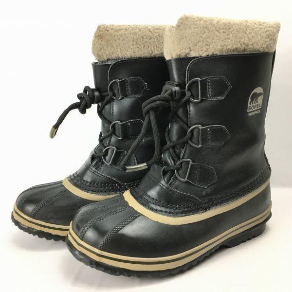 SOREL Premium Leather Snow Boots Lined Black size 23.0(USED)