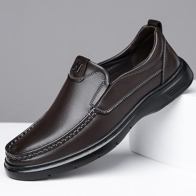 2025 Spring and Autumn New Men's Daily Casual Leather Shoes Men's Sleeve Doudou Shoes Soft Leather Soft Sole Dad Shoes 2208