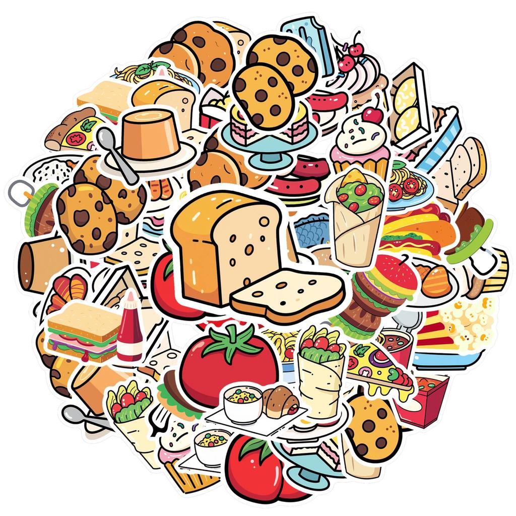 35pcs-50pcs Playful Snacks Stickers Cartoon Food Funny Stickers Stickers For DIY Phone Laptop Scrapbook Bike Guitar DIY