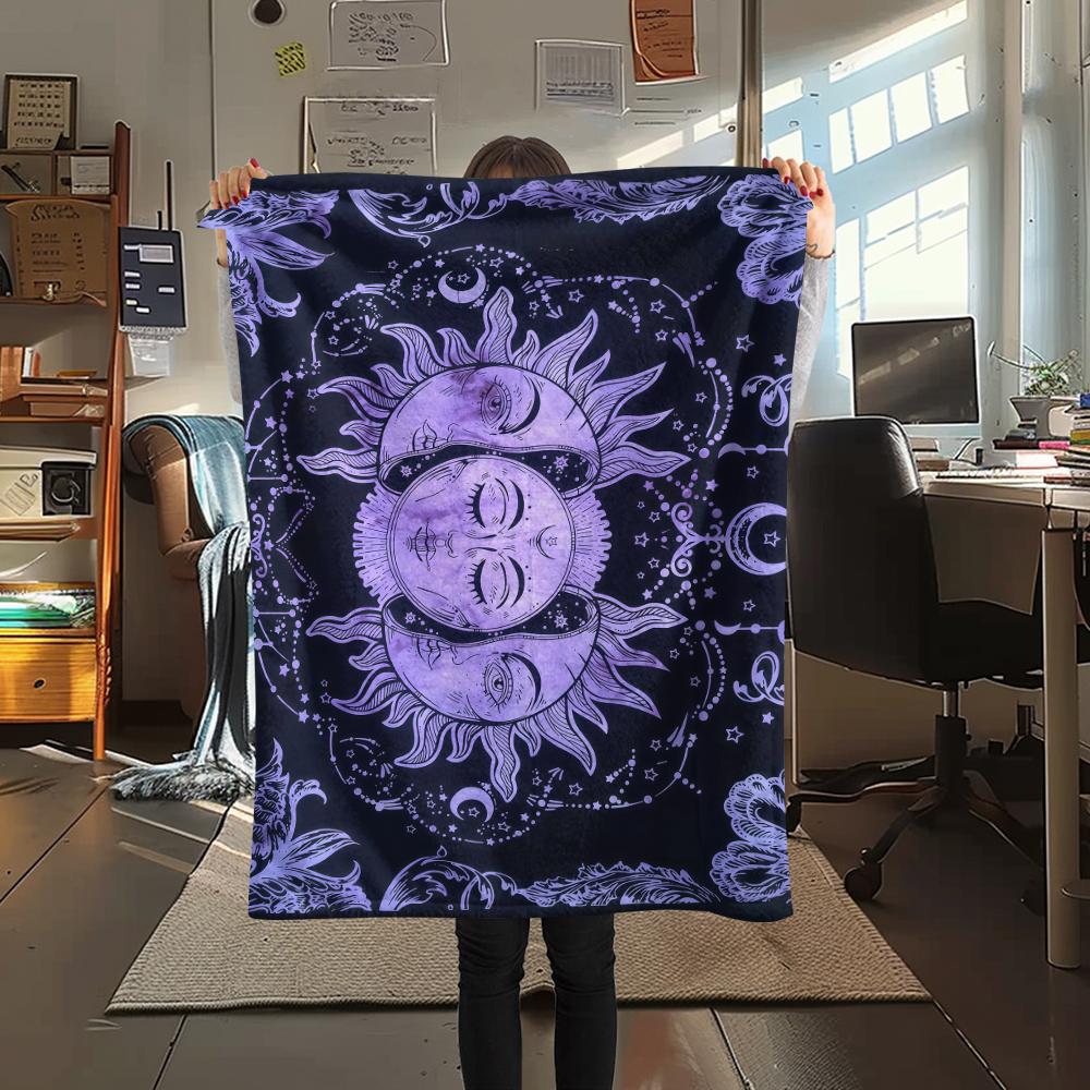 1PC Sun and Moon Print Flannel Blanket, High quality All Seasons, Home Decor, Warmth and Comfort, Perfect for Christmas Gifts