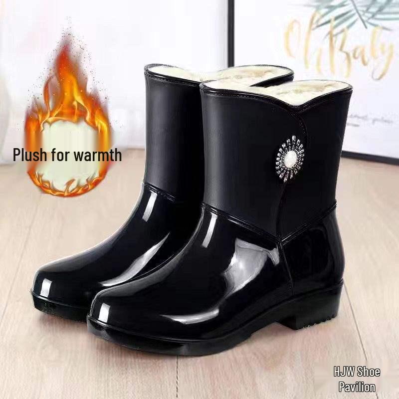 

Женские модные водонепроницаемые нескользящие резиновые сапоги с хлопковым флисом – износостойкий дизайн до середины икры для всех сезонов 41