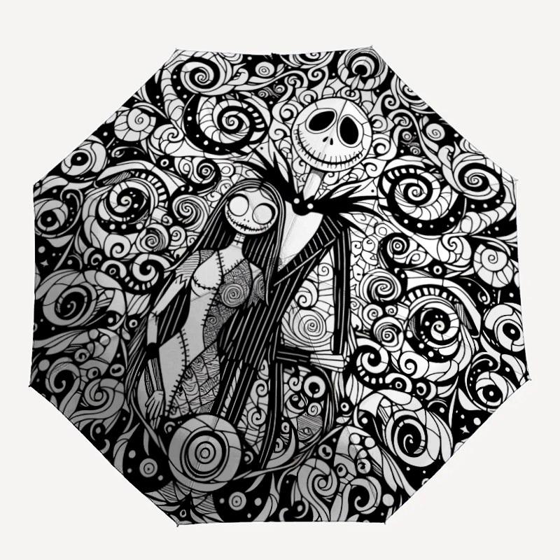

1pc Nightmare Before Christmas Folding Umbrella, Featuring Automatic Folding. It Has Eight Sturdy Ribs, Making It Convenient for Outdoor Use yy0729013