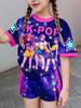 Conjunto de Camiseta y Pantalones Gráficos de Dibujos Animados Kpop para Niñas Ropa de Verano para Niñas Lindo Conjunto de Manga Corta Conjunto de Camiseta y Pantalones Cortos para Niños