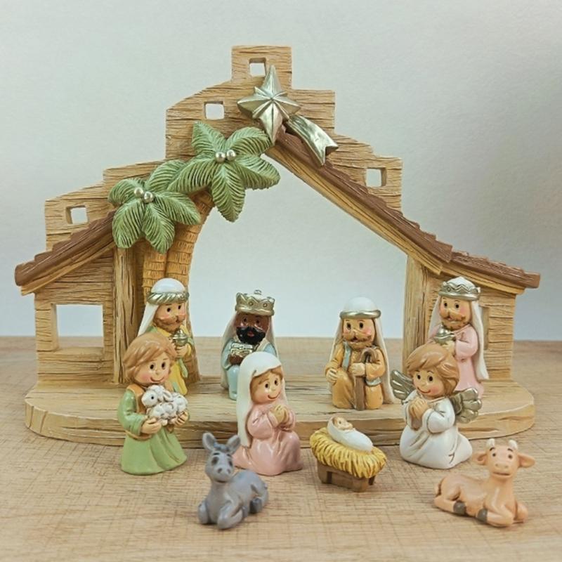 Weihnachts Krippenfiguren Heilige Familie Figur mit Esel Krippenfigur, Tischdekoration Religiöse Weihnachtsdekorationen